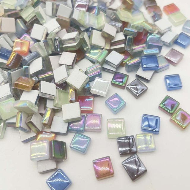100 Stück glänzende Glasmosaikfliesen in Mehrfarbig, quadratische Glasfliesen zum Basteln und für die Mosaikherstellung - Bild 1