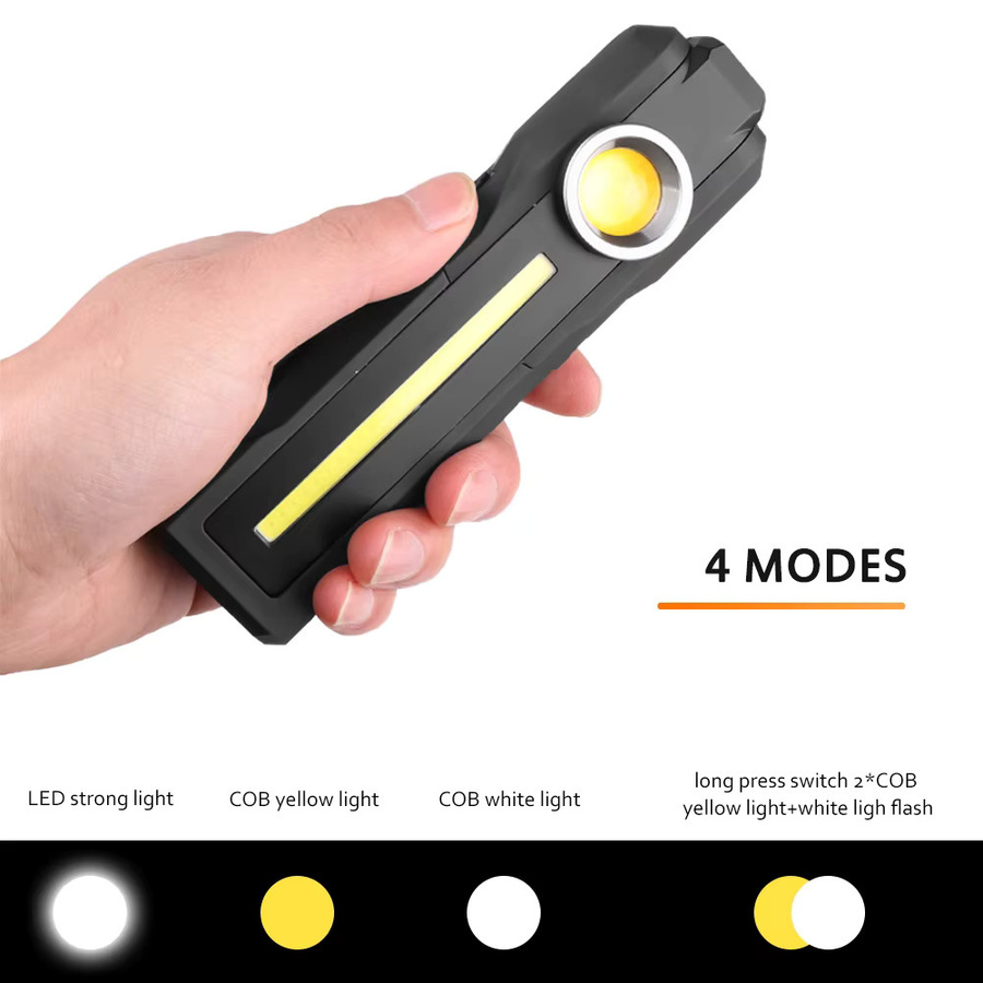 ESMARTER Magnetische LED Arbeitslampe mit COB-Flutlicht, USB wiederaufladbare Taschenlampe in Schwarz mit Haken und 4 Beleuchtungsmodi - Bild 2