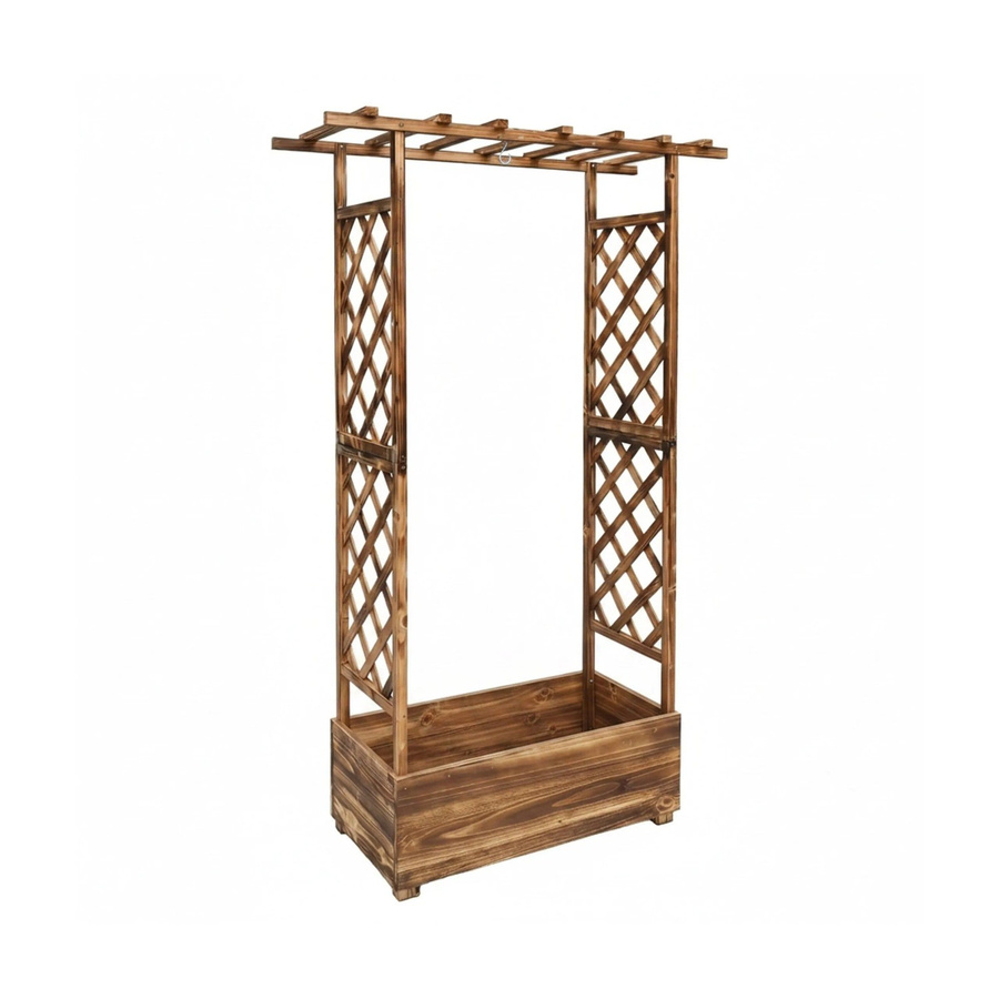 Relaxdays Blumenkasten Hochbeet aus geflammtem Tannenholz mit Rankgitter und Dach, braun, B/T/H: 183 x 110 x 44 cm - Bild 2