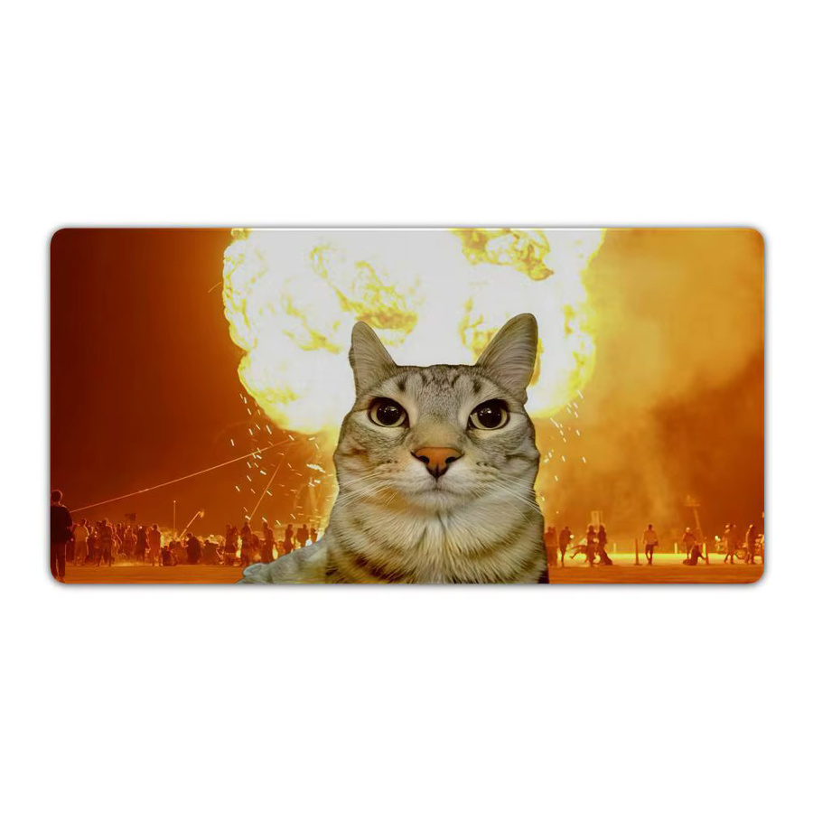 Mauspad Lustige Katze Meme XXL rutschfeste Schreibtischunterlage für Gamer und Computer, B/B: 90 x 40 cm, Multicolor und Schwarz - Bild 2