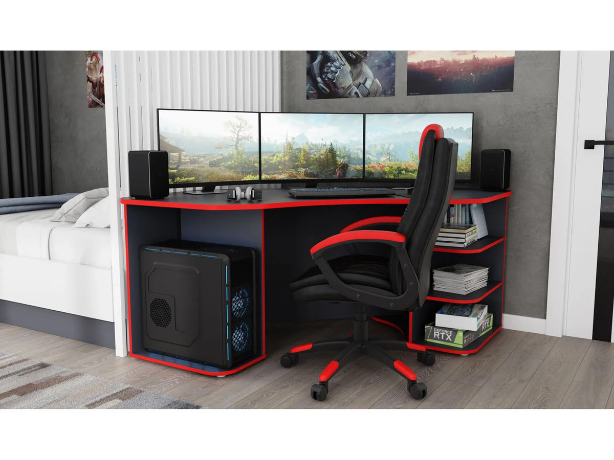 byLIVING Schreibtisch Thanatos modern in Anthrazit mit roten Kanten, B/T/H: 198 x 85 x 76 cm - Bild 2