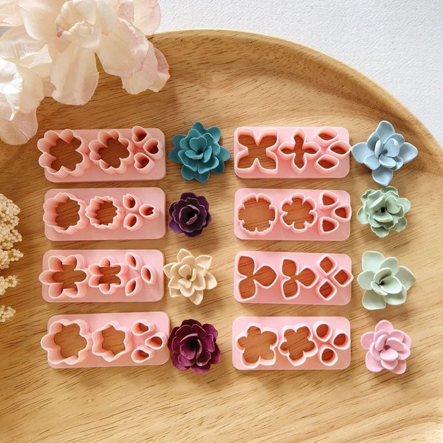 5-in-1 Blütenblatt-Stanzform in Blumenform für Polymer-Ton und Keramik, rosa Werkzeugset zur Herstellung von Schmuck und Anhängern - Bild 1