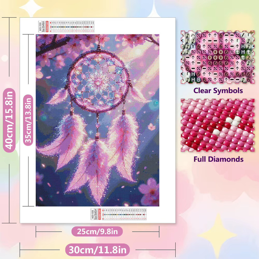 EverShine 5D-Diamantgemälde Traumfänger mit Kirschblüten und Federn als DIY Mosaik-Stickerei für deine Heimdekoration - Bild 2