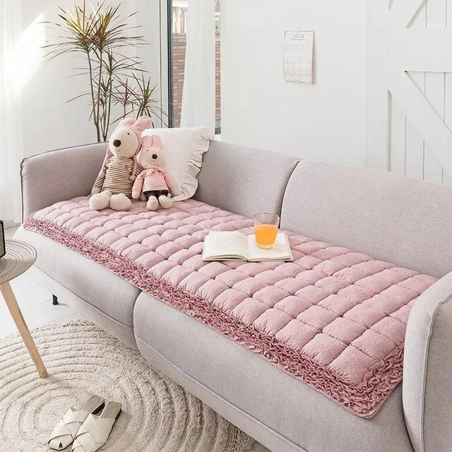 Sofakissen aus Baumwolle in Pink, quadratische Mantou-Matte mit Anti-Rutsch-Pad, B/B: 45 x 45 cm - Bild 1