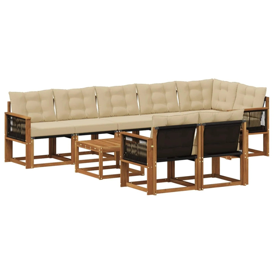 vidaXL Outdoor-Sofagarnitur L-Form aus Akazienholz mit 9 Textilene-Kissen in Natur-Beige - Bild 2