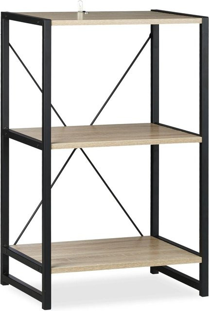 Relaxdays Standregal mit 3 Etagen aus Holzwerkstoff und Metall in Braun und Schwarz im Industrial Look, B/T/H: 80 x 50 x 35 cm - Bild 1