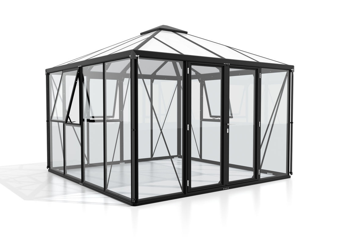 Vitavia Gewächshaus-Pavillon Minos in Schwarz mit Aluminiumrahmen und Polycarbonat-Verglasung, 10,2 m² - Bild 2