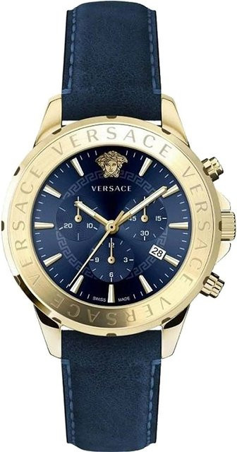 Versace Chronograph, Quarz, Edelstahl, Blau, Leder, 44 mm, Herren - Bild 1