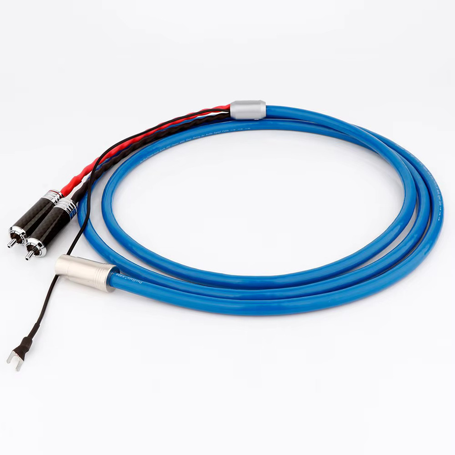 Preffair HiFi Phono-Tonarmkabel mit 5-Pin DIN XLR zu 2RCA Anschlüssen, versilbertes OFC-Material, Erdungsdraht und Kohlefaser-Abschirmstecker in Silber und Blau - Bild 3