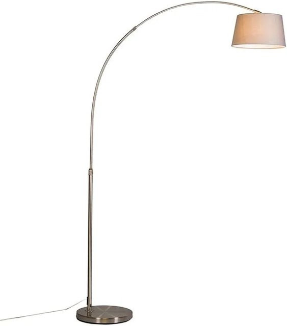 QAZQA Moderne Bogenlampe aus Stahl mit grauem Stoffschirm, dimmbar und höhenverstellbar, Höhe: 176 cm - Bild 1