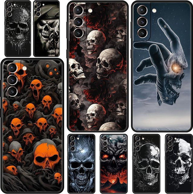 CreateXin Handyhülle aus weichem TPU für Samsung Galaxy S26 S25 S24 S23 S22 S21 S20 Ultra Plus FE 5G mit schwarzem Totenkopf Design in Schwarz - Bild 1