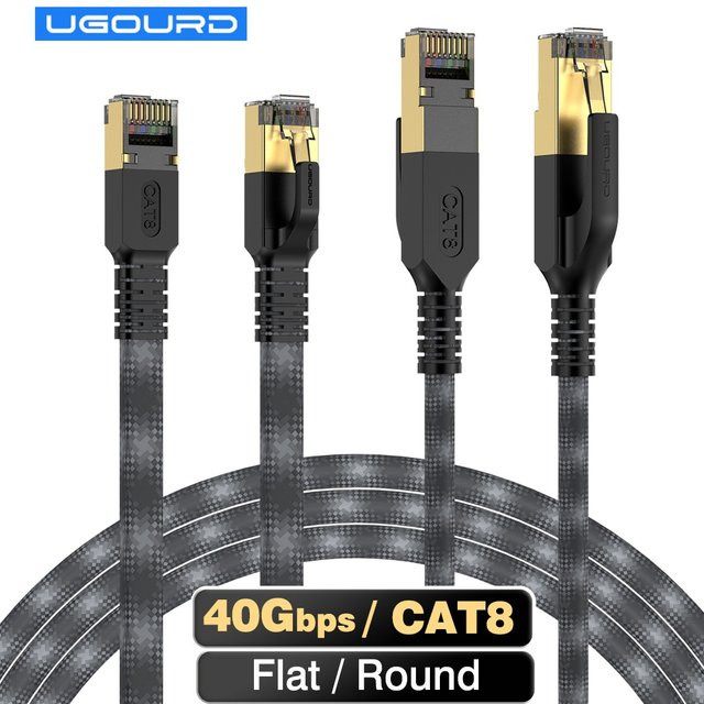 UGOURD Cat8 Ethernet LAN Kabel Schwarz-Grau mit 40 Gbps und 2000 MHz Bandbreite RJ45 Netzwerkanschluss - Bild 1