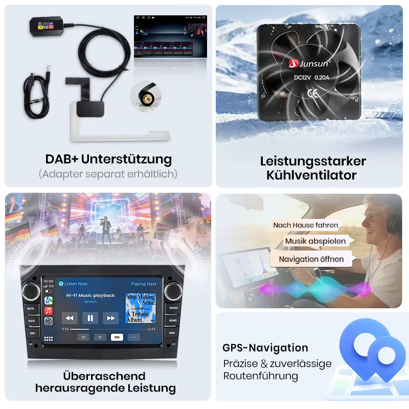 Junsun 7-Zoll Android Autoradio mit CarPlay und IPS-Bildschirm für Opel Astra H G J Zafira B Corsa C D Antara Vectra Vivaro in Schwarz und Grau - Bild 4