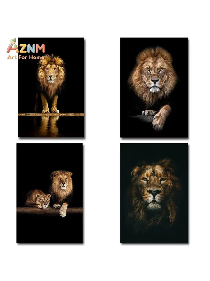AZNM Leinwand-Wandkunst Kayou Majestätischer Löwe Wildtier-Porträtdruck in Schwarz und Multicolour - Bild 3