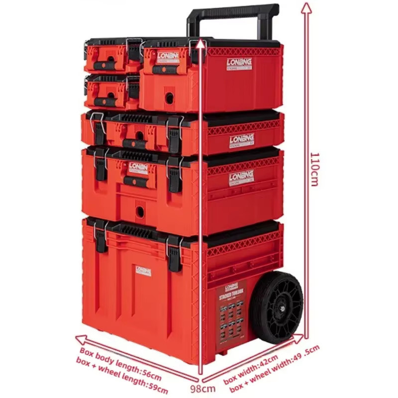 LISM Werkzeugkasten-Set, 6-stöckig stapelbar und wasserdicht, rot, B/T/H: 59,0 x 49,5 x 110,0 cm - Bild 4