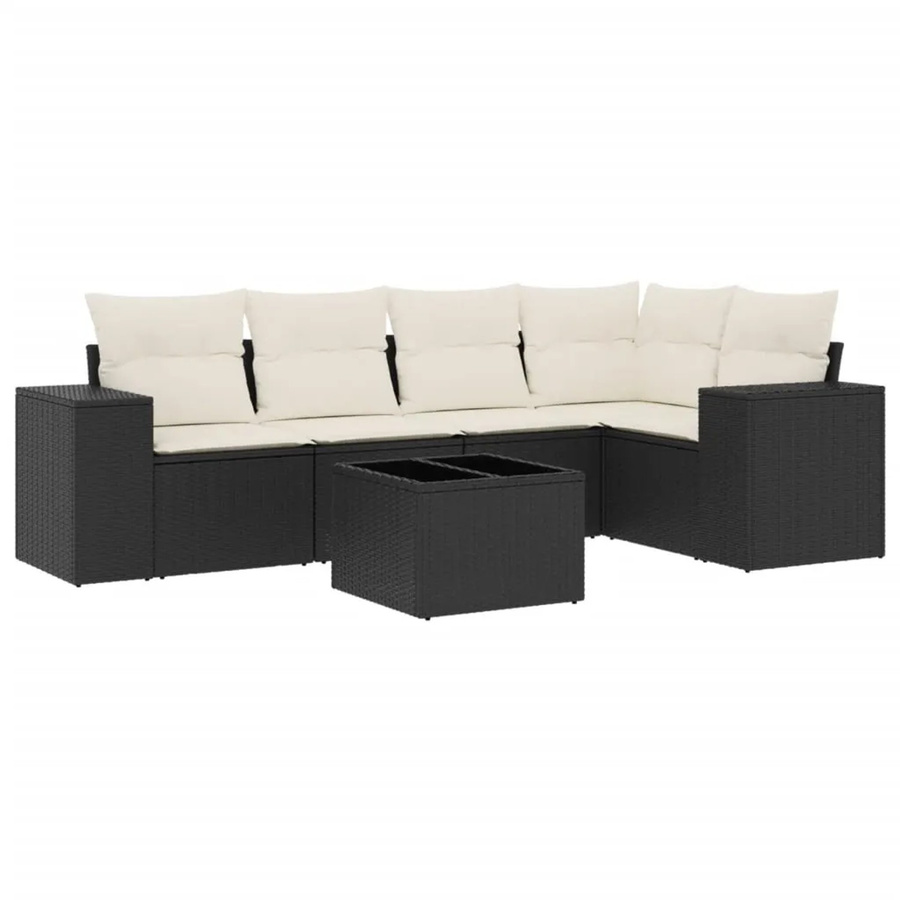 vidaXL 6-tlg Garten-Sofagarnitur in L-Form aus schwarzem Poly-Rattan mit wetterfesten Kissen - Bild 2