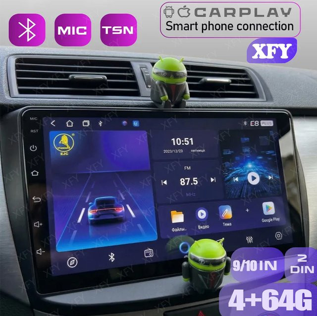 XFY Universal 2Din Autoradio mit Android 14, Android Auto, Apple CarPlay, 9/10 Zoll IPS Display, 4G, GPS, WIFI und Bluetooth in Schwarz - Bild 1