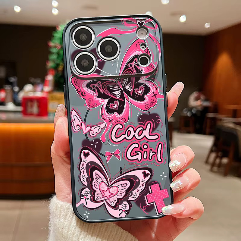 MOESOE Magnetische iPhone Hülle mit rosa Schmetterlings-Schleifenmuster, MagSafe kompatibel und mit Linsenschutz, passend für iPhone 17, 16, 15, 14, 13 Pro Max - Bild 2