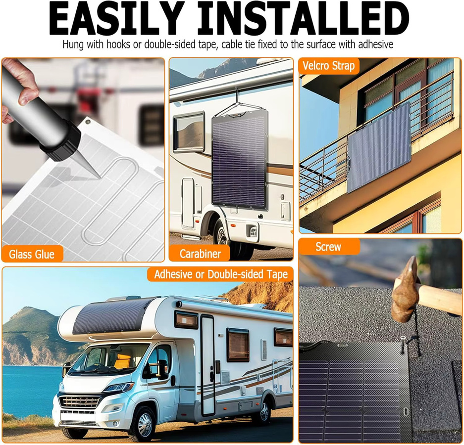 PowMr 40W flexibles monokristallines Solarpanel, 18V, hocheffizientes PV-Modul in Schwarz, ultradünn und wasserdicht, ideal als Solarladegerät für Wohnmobile, Autos, Camping und Outdoor-Stromversorgung - Bild 7