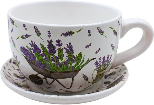 Dekohelden24 Pflanztopf aus Keramik mit Lavendelmotiv, B/T/H: 20 x 15 x 12 cm
