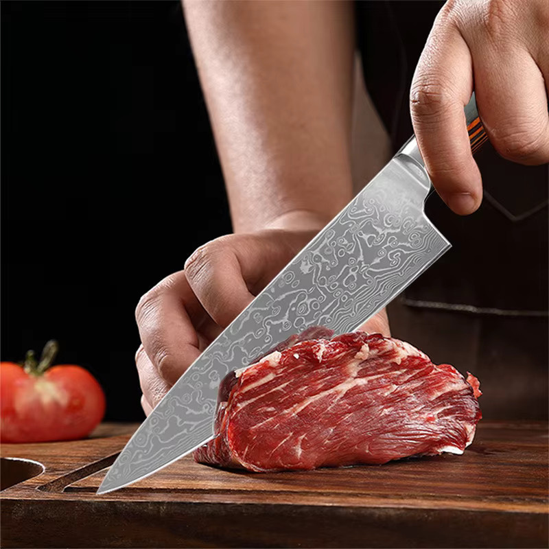 JYi Damaskus Stahl Chefmesser mit Holzgriff in Rot - Bild 3