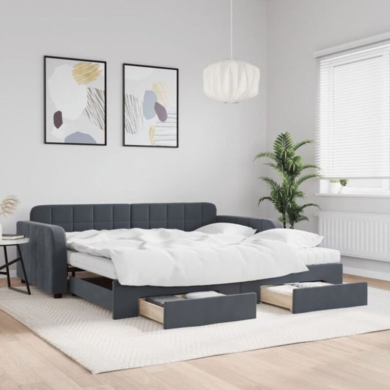 Vidaxl Funktionsbett Tagesbett aus Samt mit Schubladen in Anthrazit Grau B/T/H: 100 x 200 cm - Bild 1