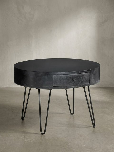 Runder Couchtisch aus Mango Massivholz und Metall in Braun von KADIMA DESIGN mit modernem Design, Durchmesser: 60 cm, Höhe: 43 cm - Bild 1
