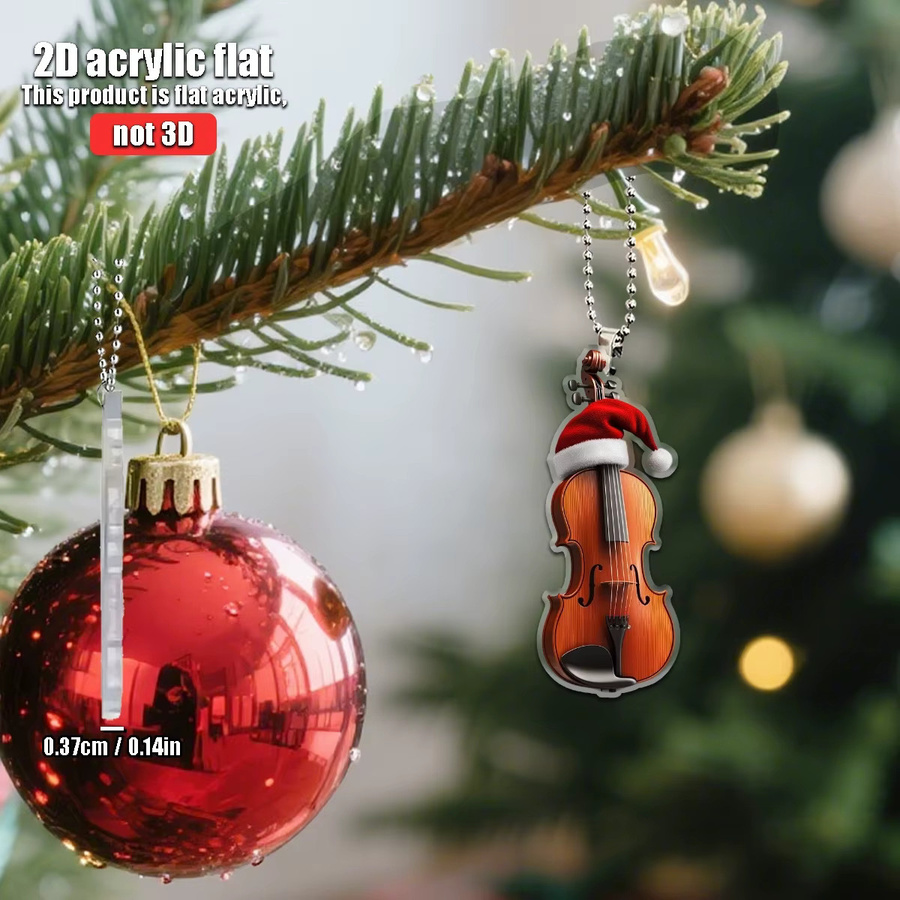 Weihnachtsbaum-Anhänger in Form einer 1/4 Violine mit Weihnachtsmütze aus Acryl, Multicolor - Bild 3