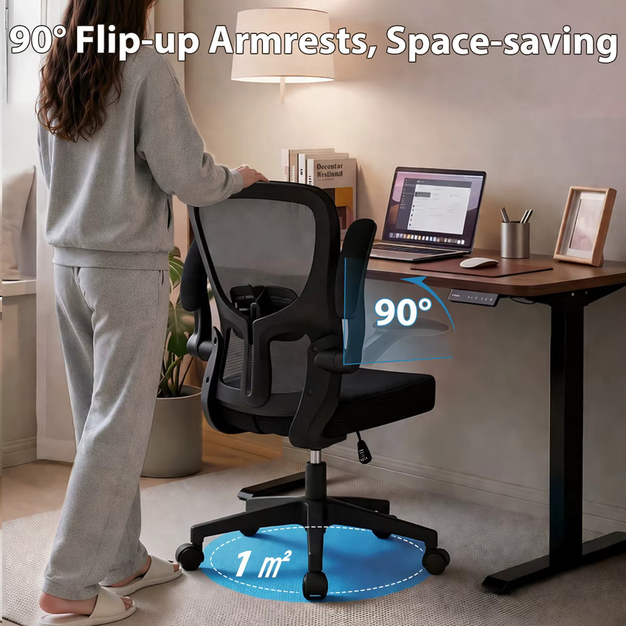 Durrafy Ergonomischer Bürostuhl in Schwarz mit verstellbaren Armlehnen und Netzstoff für Home Office und Gaming - Bild 6