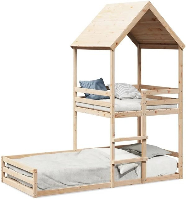 vidaXL Etagenbett aus Massivholz Kiefer in Natur und Braun, B/T/H: 90 x 200 x 223 cm - Bild 1