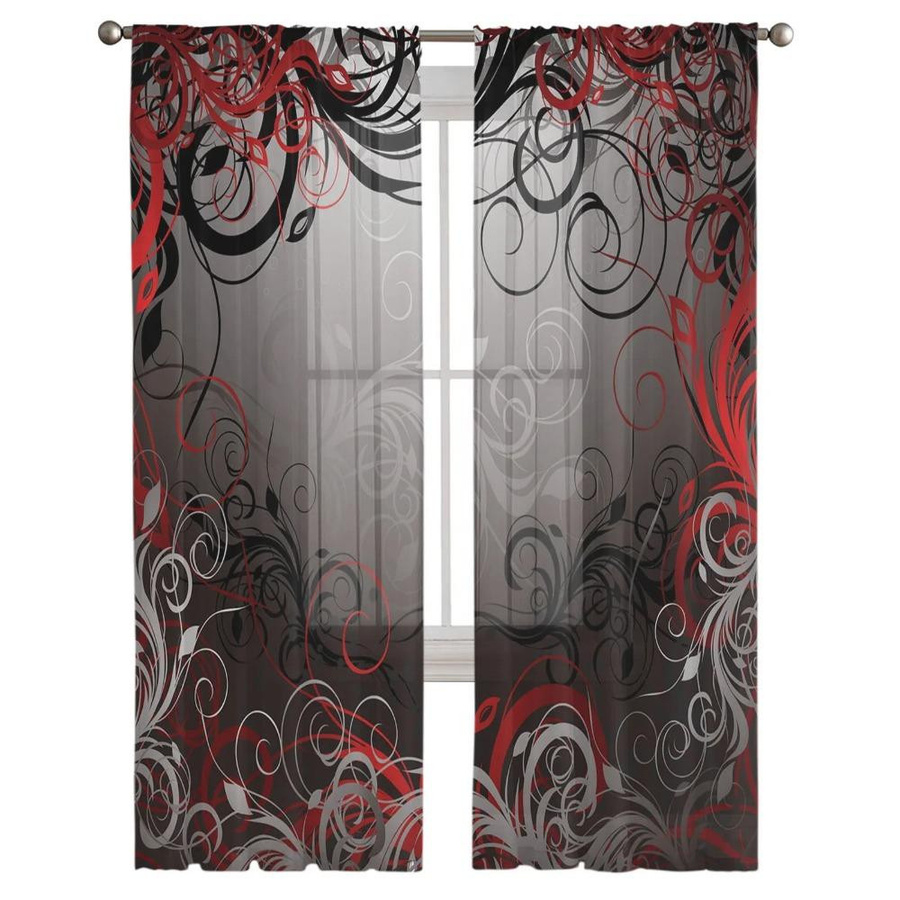 Yiran Furniture Transparentes Tüll-Fenstervorhang mit geometrischem Linienmuster aus Organza, B: 135 cm, H: 115 cm - Bild 1