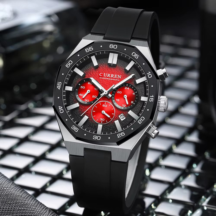CURREN Chronograph Armbanduhr, Quarz, Silikon, Schwarz, Herren - Bild 5