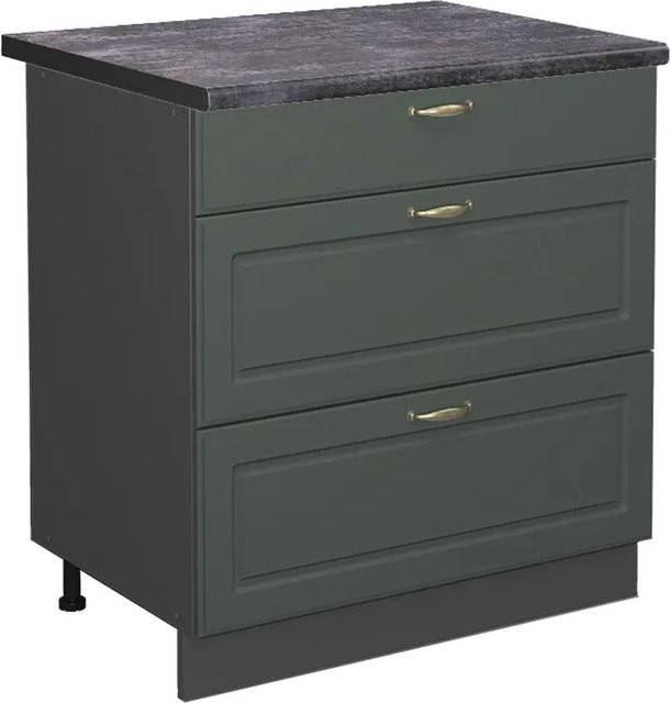 Vicco Küchenunterschrank Fame-Line in Grün-Gold und Anthrazit im Landhausstil mit 3 Soft-Close-Schubladen, Breite: 80 cm, Höhe: 82 cm, Tiefe: 50 cm - Bild 1