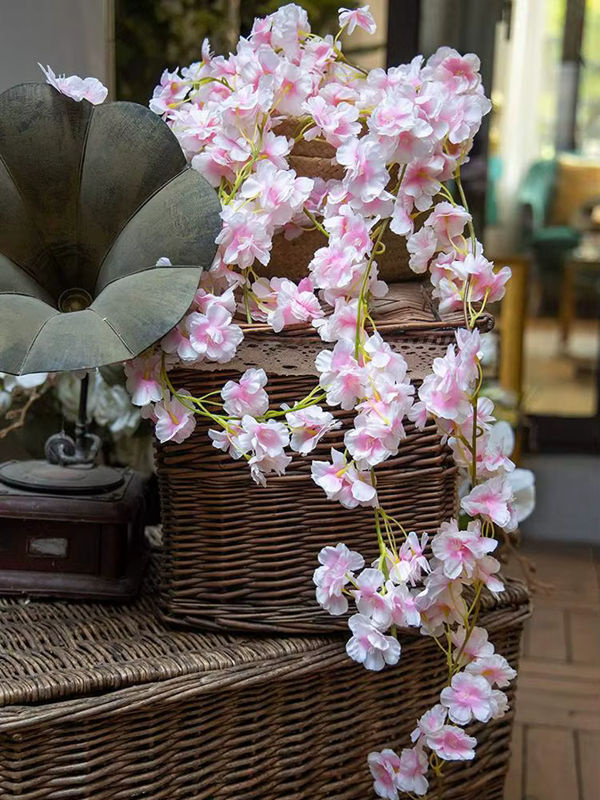 TTCY Künstliche Kirschblüten Sakura mit Rattan und Seide Efeu als Wandbehang in Pink für Hochzeitsdekoration und DIY-Arrangements - Bild 5