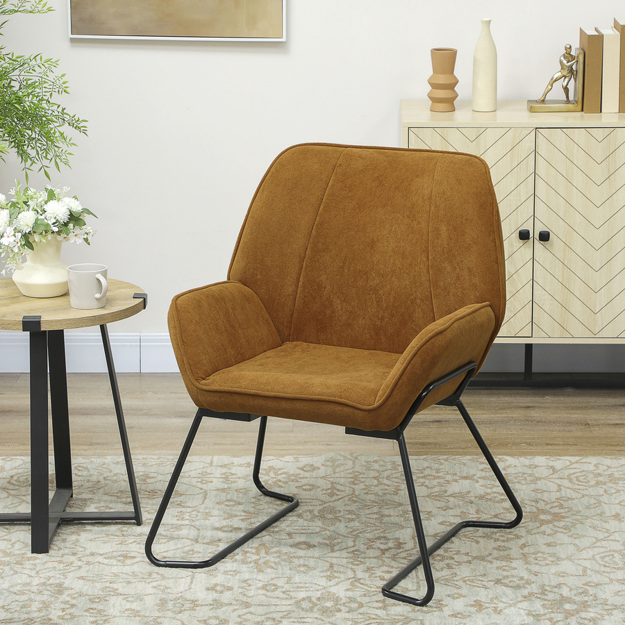Aosom HOMCOM Loungesessel Modern mit Samtbezug und Metallbeinen in Braun - Bild 2
