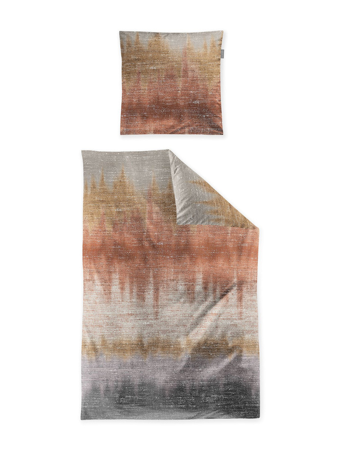 Irisette Feinbiber Bettwäsche aus Baumwolle mit Streifen in Kupfer, Rost und Grau, B/H: 135 x 200 cm mit Kissenbezug 80 x 80 cm - Bild 1