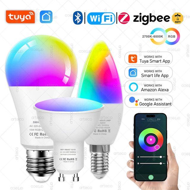 Tuya Smart LED Glühbirne RGBCW mit App-Steuerung via ZigBee WiFi Bluetooth, kompatibel mit Alexa, für E27 E14 und GU10 Fassungen - Bild 1