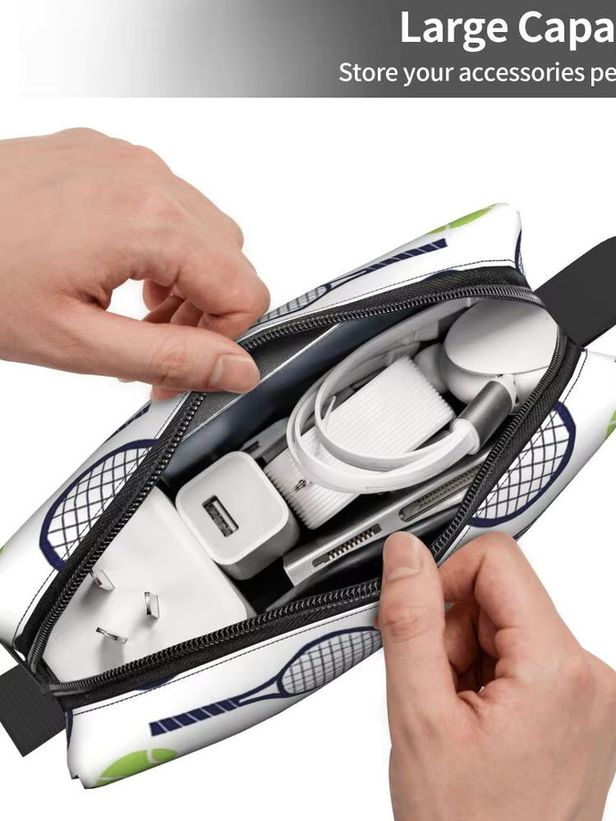 Federmäppchen mit Tennisschläger und Ball für Kinder, buntes Textil-Stoffbeutel als Stiftbox oder Kosmetiktasche - Bild 3