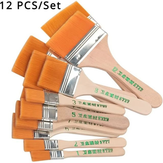 12-teiliges Kunstpinsel-Set aus Holz mit Memory-Nylon-Borsten für Ölfarben, Aquarell und Zeichnungen in Multicolour - Bild 1