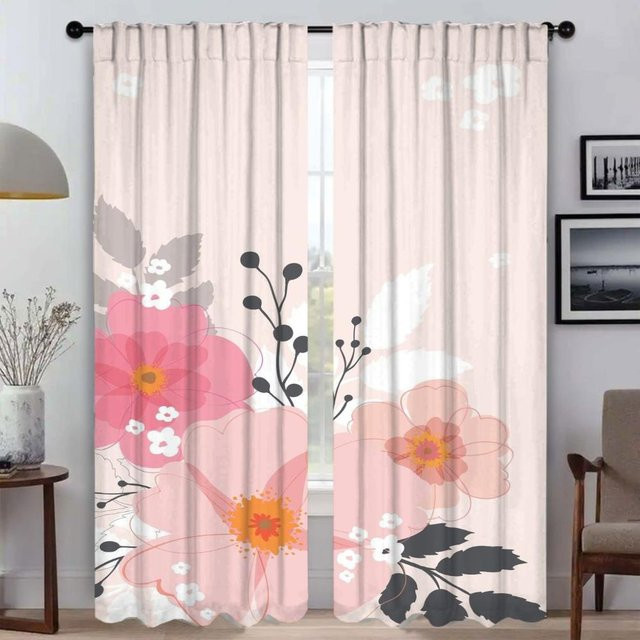 Verdunkelungsvorhang mit Blumenmuster in Pink, 2 Paneele, B: 50 cm, H: 70 cm - Bild 1