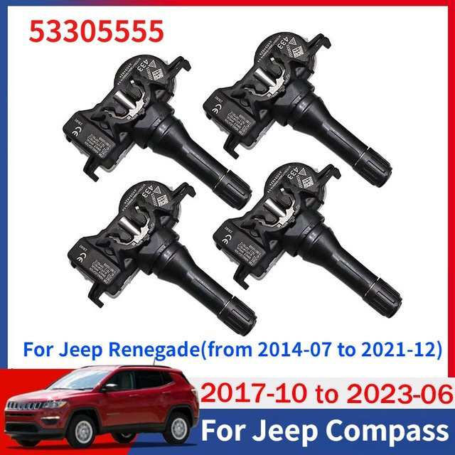 GANGLE TPMS Reifendruckkontrollsystem 4er-Set für Jeep Compass 2017-2024 und Renegade 2014-2021, 433MHz, Schwarz - Bild 1