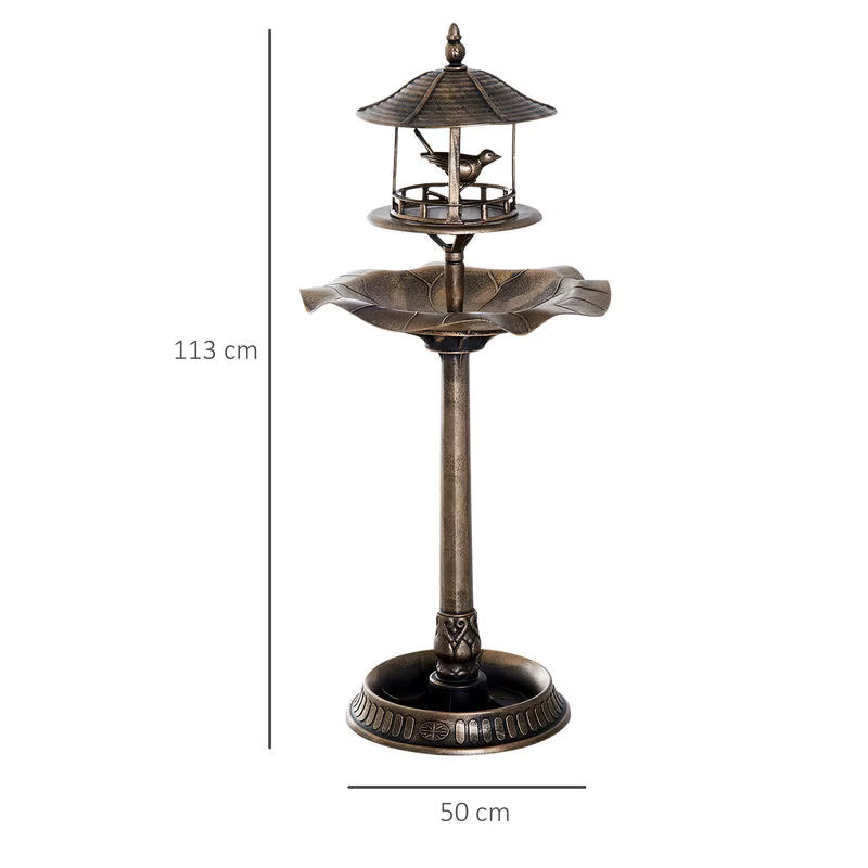 Vogelbad im Retro-Stil als Vogelbrunnen mit Messingfinish in Gold und Grün, B/T/H: 50 x 50 x 113 cm - Bild 4