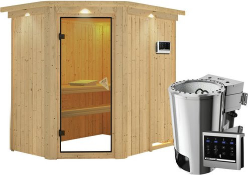 Karibu Sauna Wenden aus Fichtenholz mit 3,6 kW Saunaofen und externer Steuerung für 3 Personen, beige, B/T/H: 210,0 x 202,0 x 165,0 cm - Bild 1