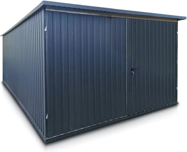 Liderstal Einzelgarage Basic aus Blech mit Pultdach und Doppelflügeltor in Schwarz, B: 500 cm, T: 300 cm - Bild 1