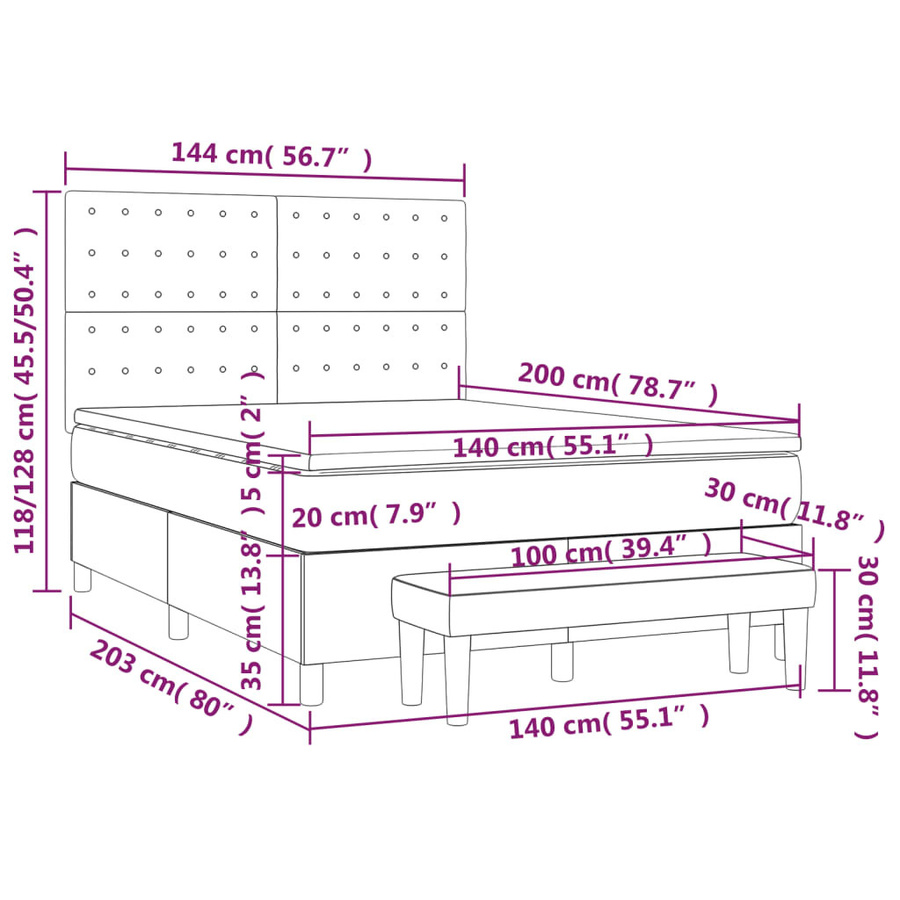 vidaXL Boxspringbett mit Matratze Hybrid-Design in Taupe, B/T: 140 x 200 cm - Bild 3