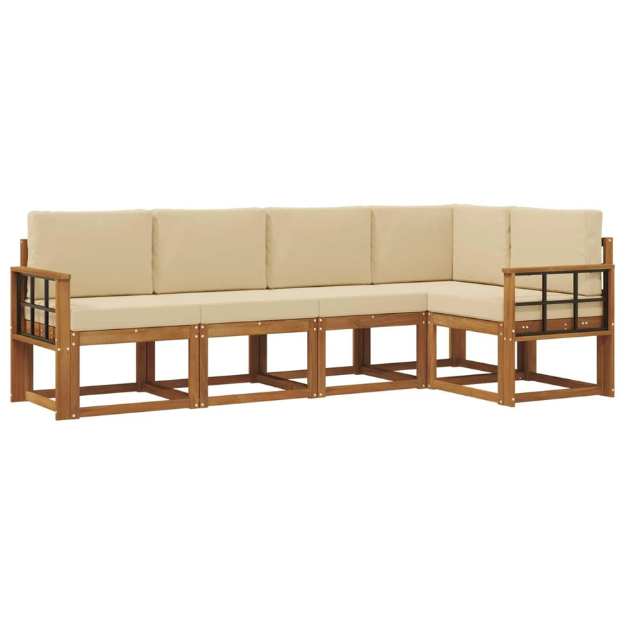 vidaXL L-Shape Sofa Set aus Akazienholz mit 5 Kissen in Beige und Sand - Bild 2