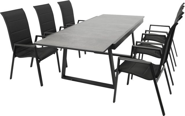 DEGAMO Gartenmöbel Garnitur REIMS 7-teilig aus Alu, Glas und Kunstgewebe in Schwarz - Bild 1