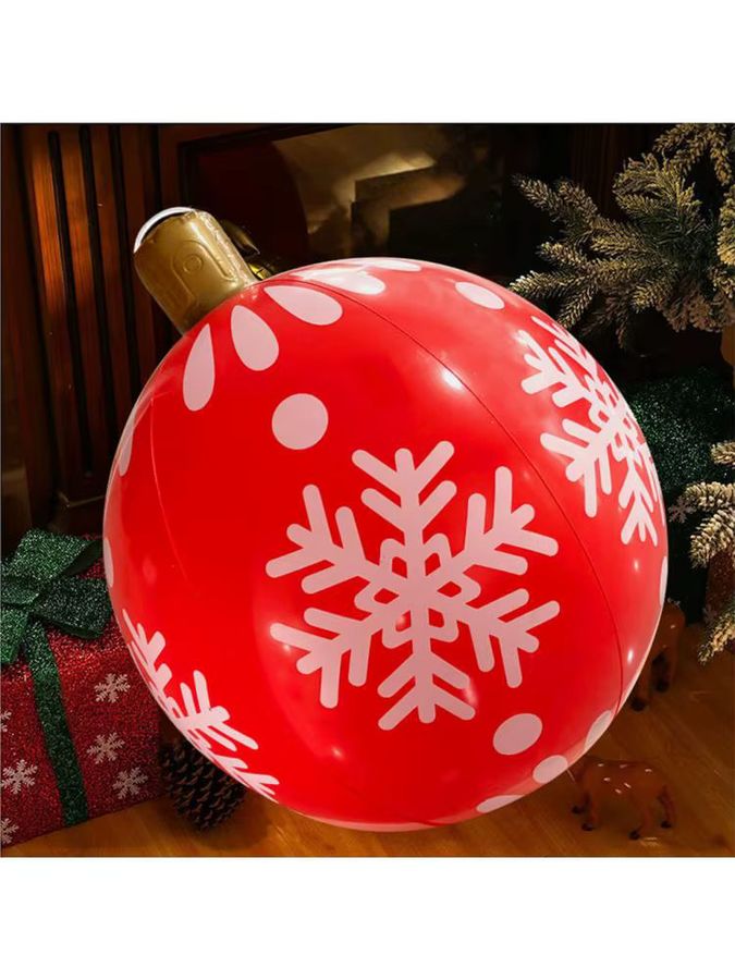 APWIKOGER Aufblasbarer Weihnachtsball aus PVC mit Red Snowflake Design für den Außenbereich, Durchmesser: 60,96 cm - Bild 4