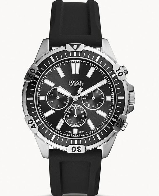 Fossil Armbanduhr, Quarz, Edelstahlgehäuse, Silikonarmband, Herren, Schwarz - Bild 1