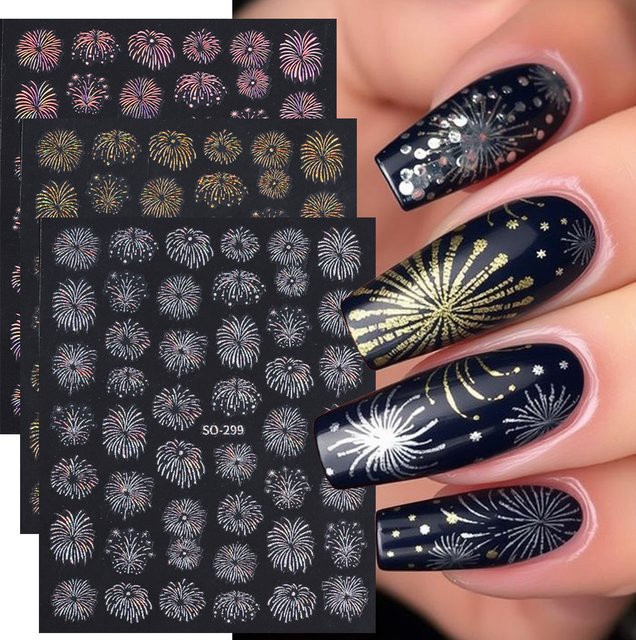 SWEET TREND Nagelaufkleber, Feuerwerk Design, Gold, Silber, 3 Stück - Bild 1